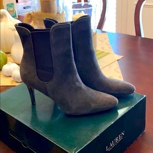 Charcoal Suede Ralph Lauren 3” booties NIB